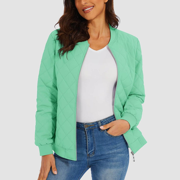 Women's Quilted Bomber Jacket with 2 Zip Pockets