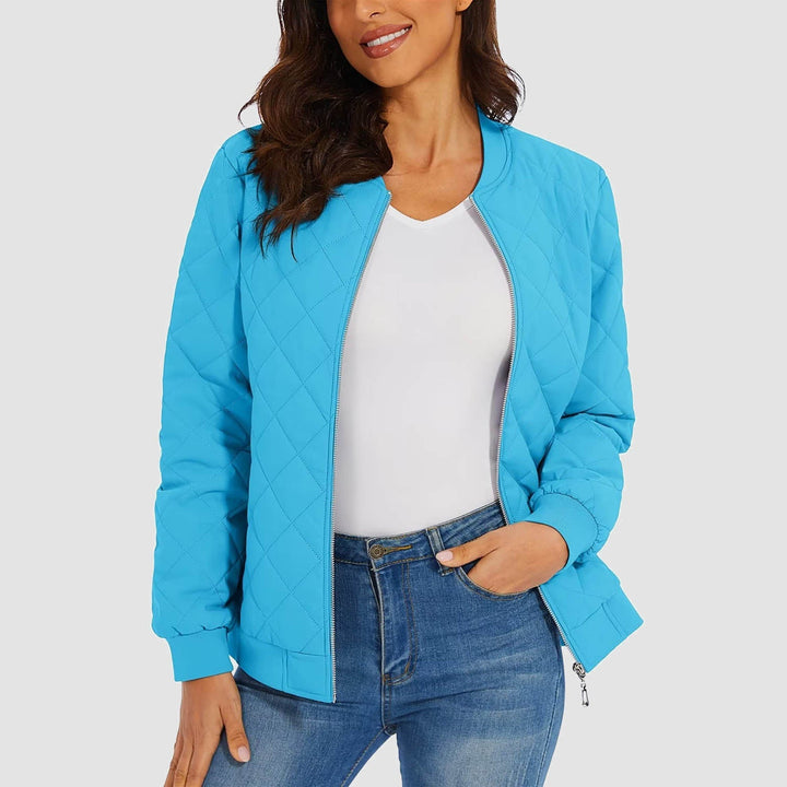 Women's Quilted Bomber Jacket with 2 Zip Pockets