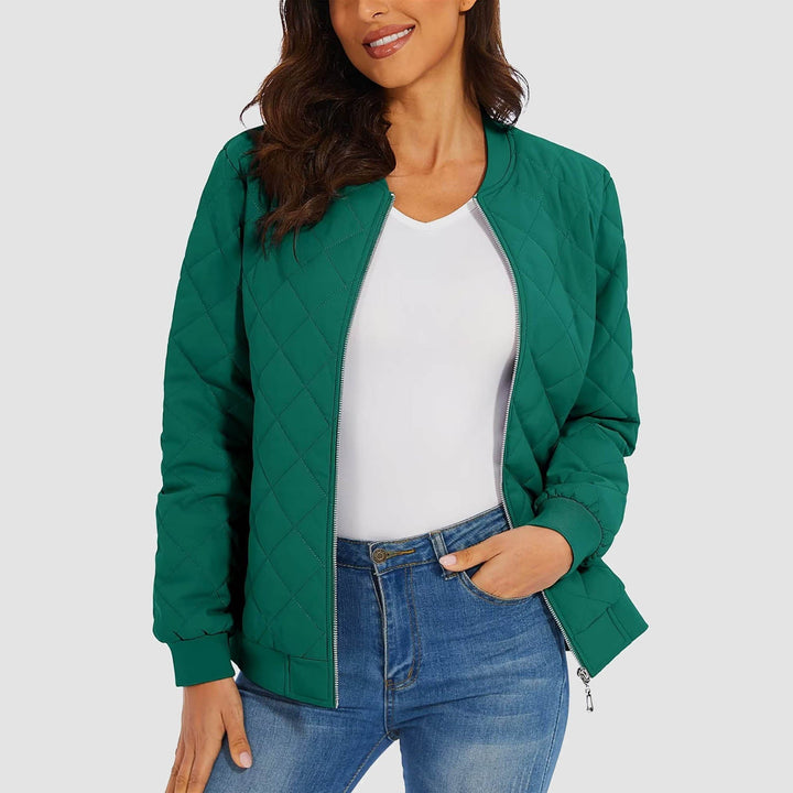 Women's Quilted Bomber Jacket with 2 Zip Pockets