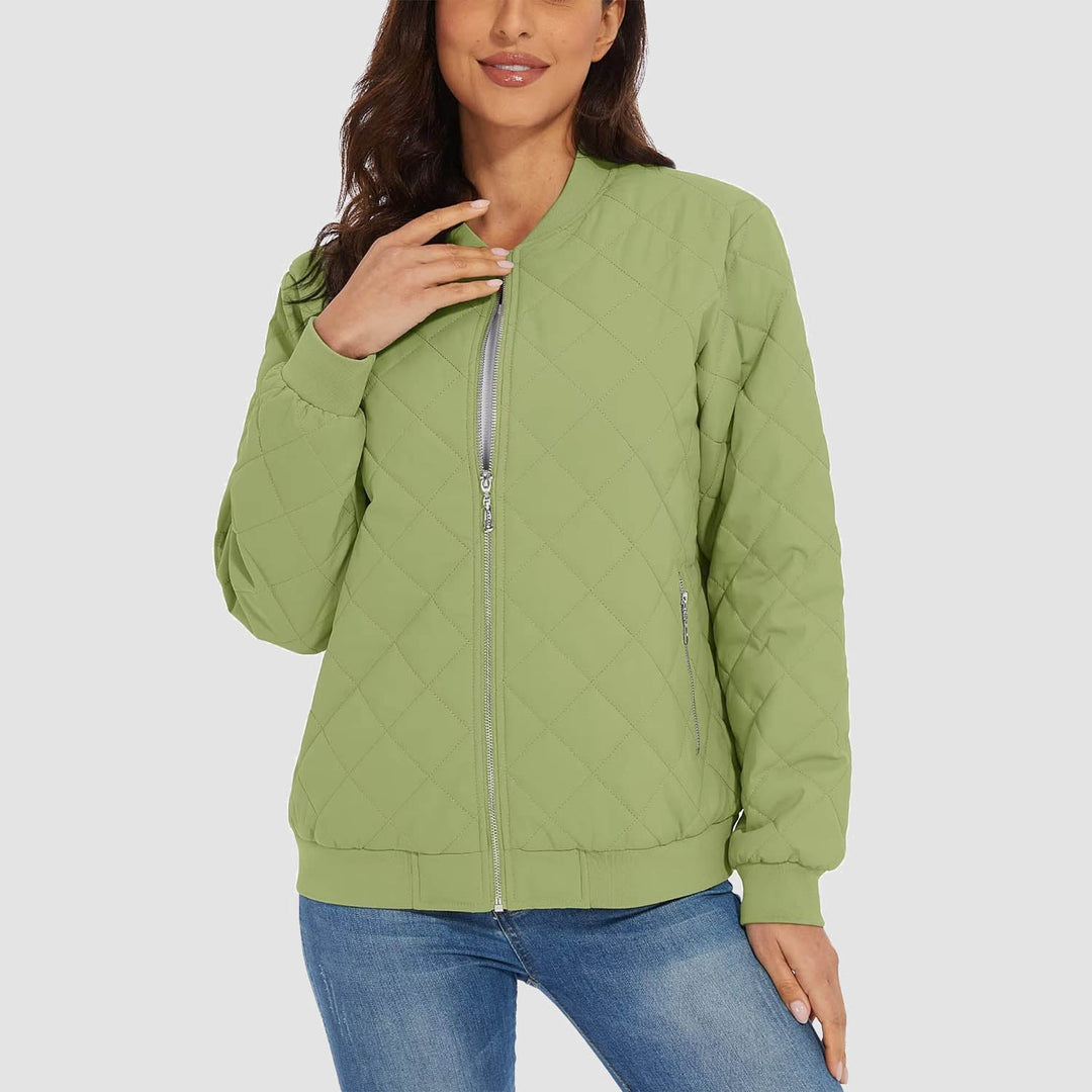 Women's Quilted Bomber Jacket with 2 Zip Pockets