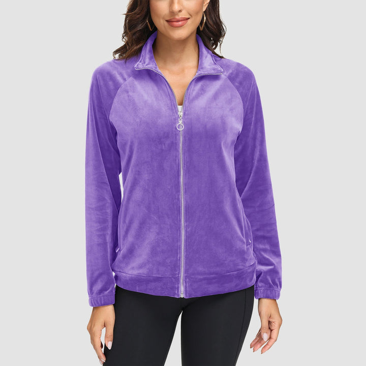 Women's Velour Fleece Jacket - Full Zip & Zipper Pockets