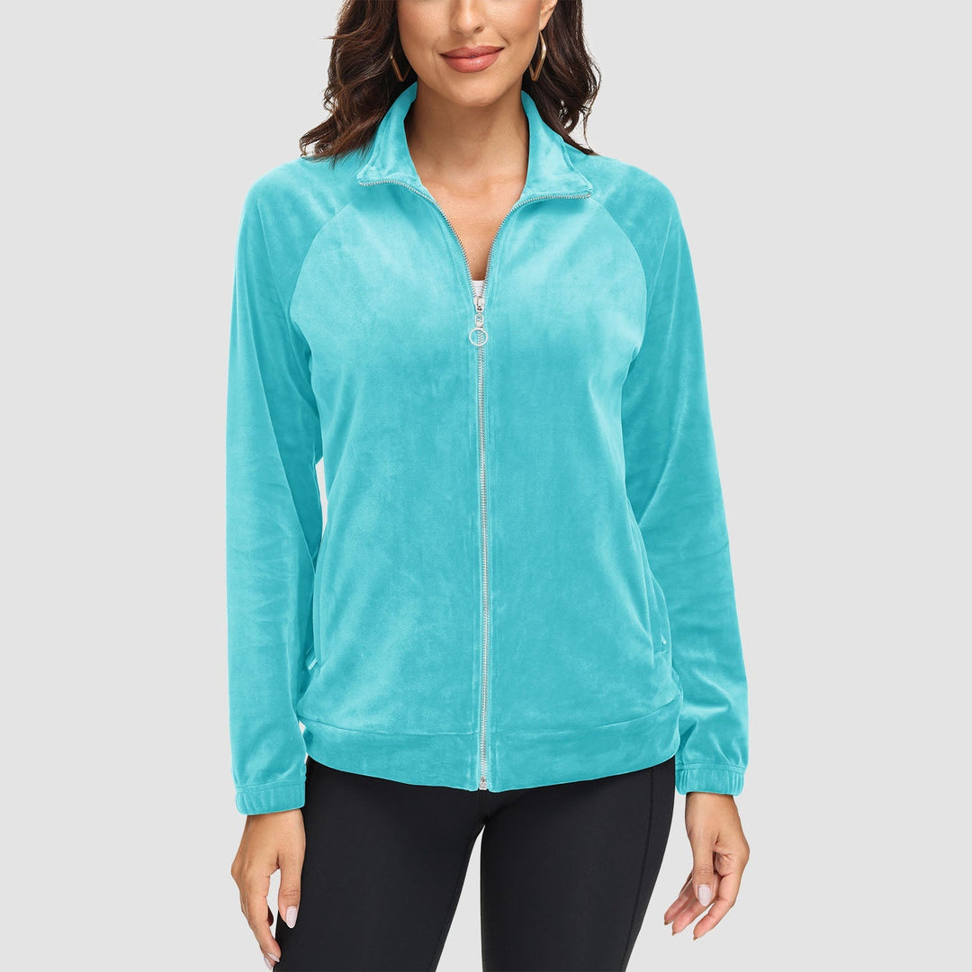 Women's Velour Fleece Jacket - Full Zip & Zipper Pockets