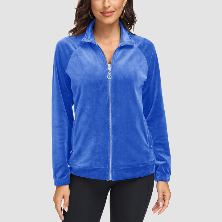 Women's Velour Fleece Jacket - Full Zip & Zipper Pockets