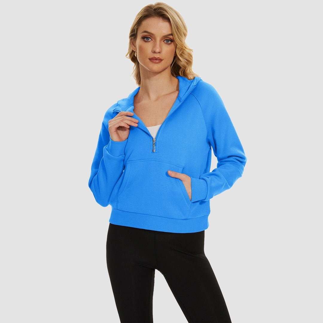 Women's Fleece Hoodie - Half Zip & Kangaroo Pocket
