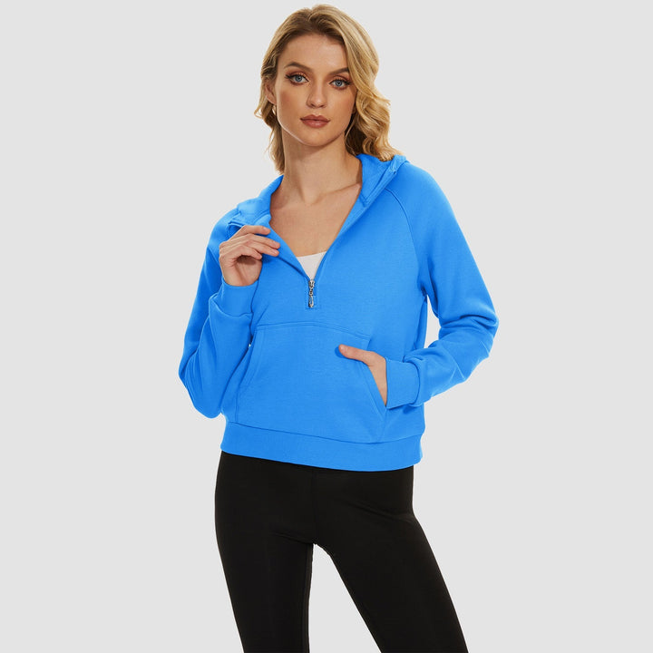 Women's Fleece Hoodie - Half Zip & Kangaroo Pocket