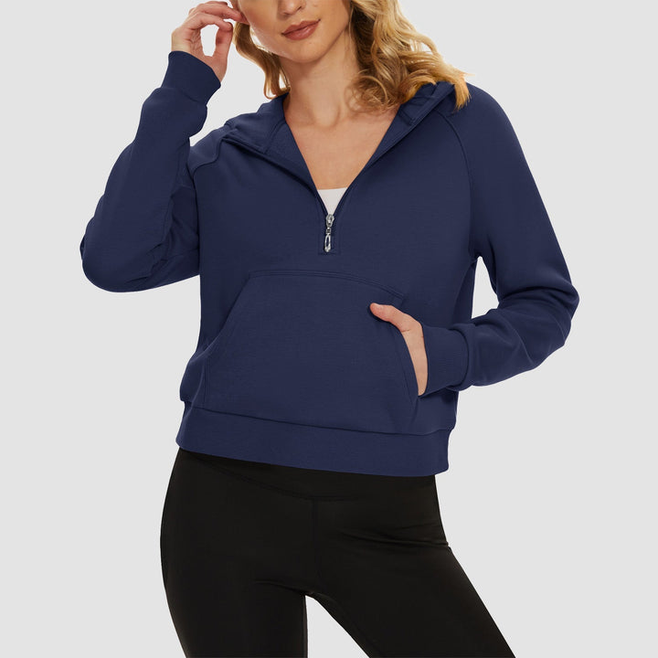 Women's Fleece Hoodie - Half Zip & Kangaroo Pocket
