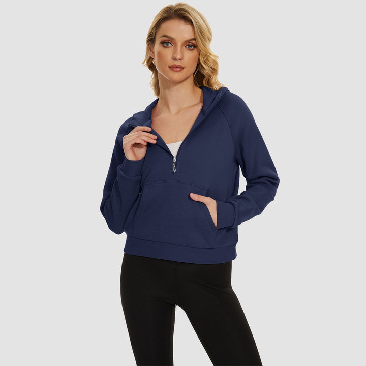 Women's Fleece Hoodie - Half Zip & Kangaroo Pocket