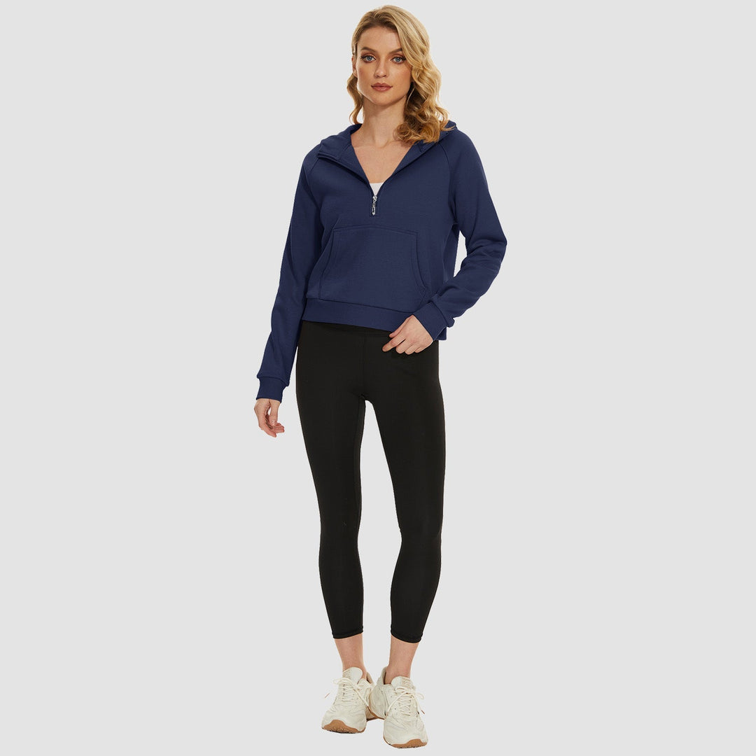 Women's Fleece Hoodie - Half Zip & Kangaroo Pocket