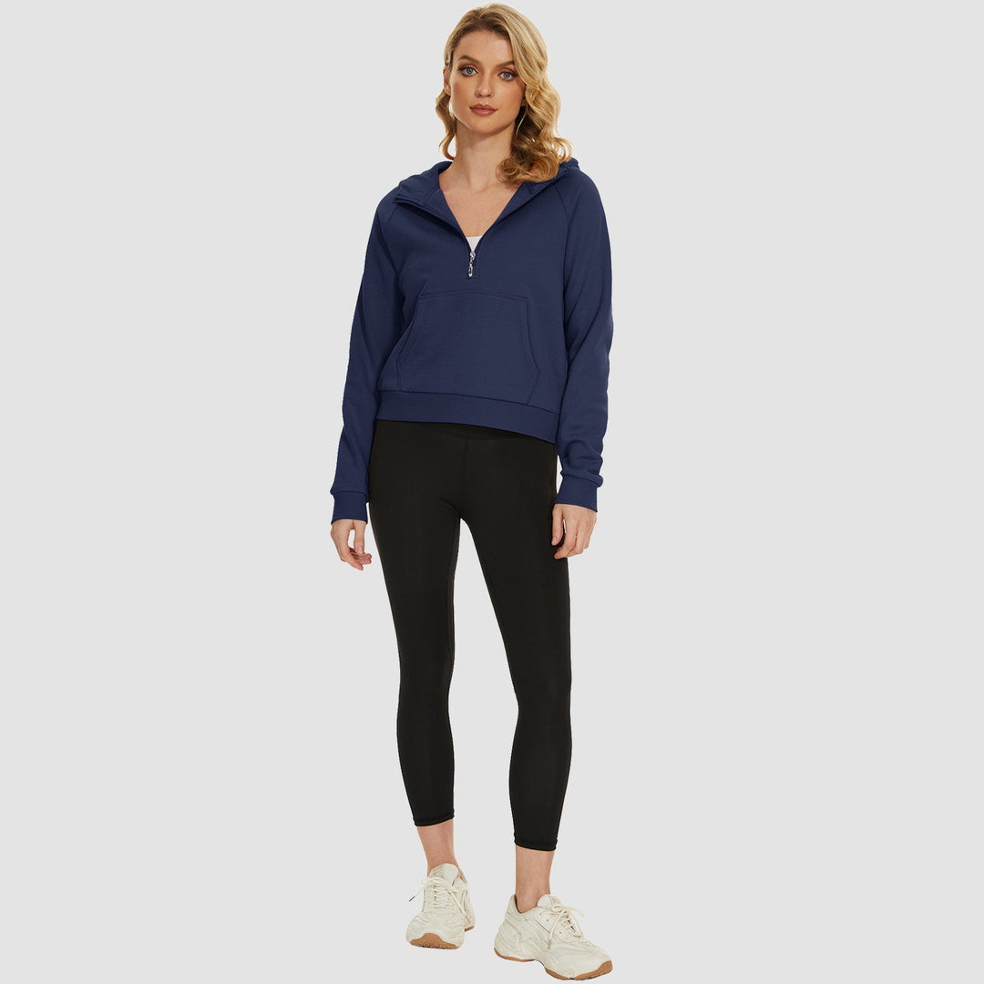 Women's Fleece Hoodie - Half Zip & Kangaroo Pocket