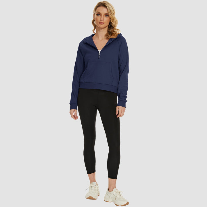 Women's Fleece Hoodie - Half Zip & Kangaroo Pocket