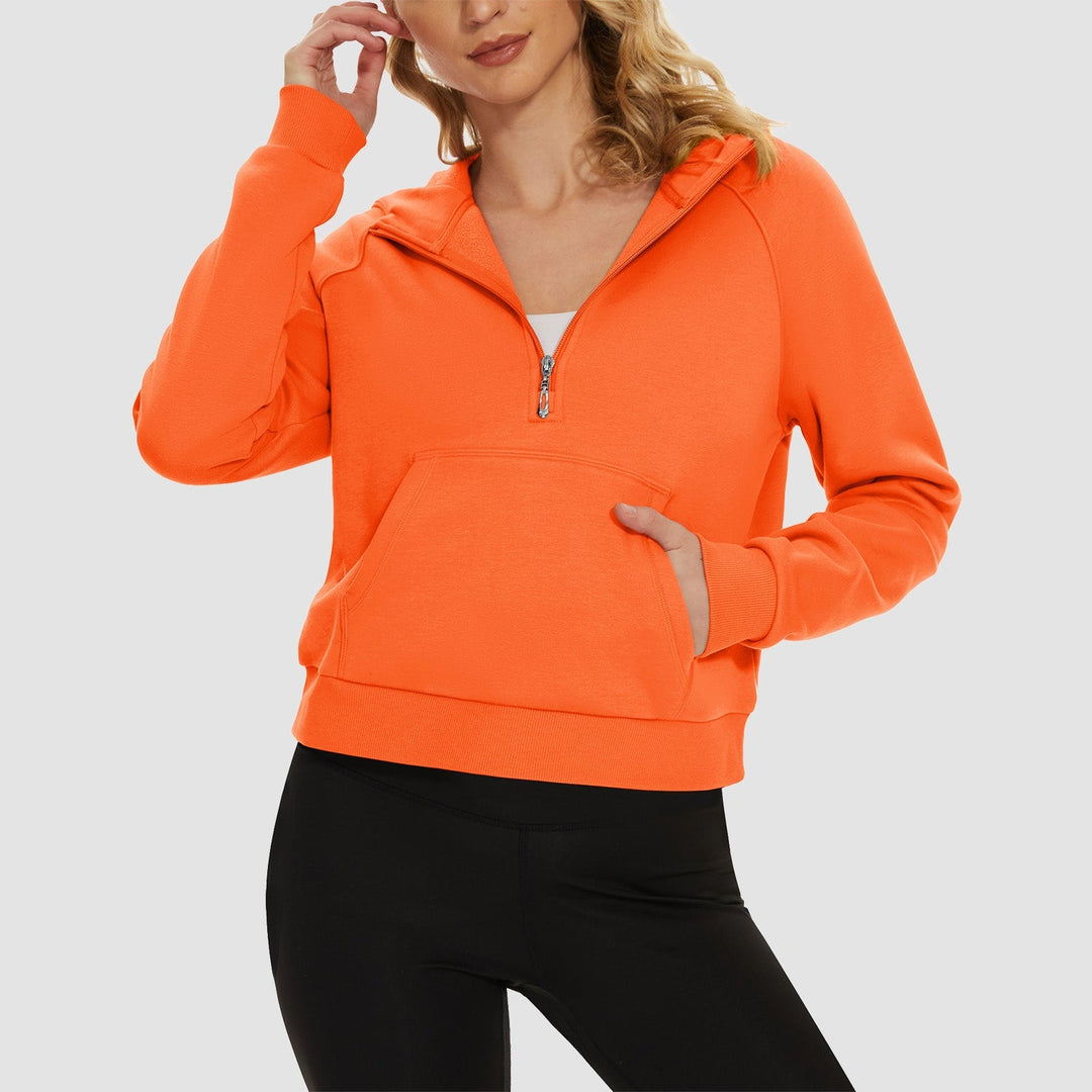 Women's Fleece Hoodie - Half Zip & Kangaroo Pocket