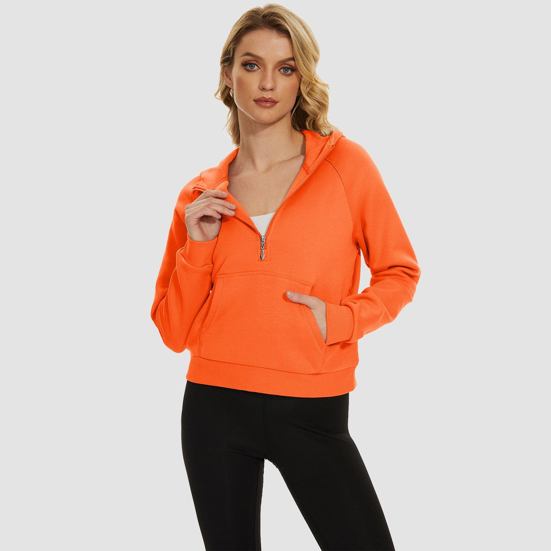 Women's Fleece Hoodie - Half Zip & Kangaroo Pocket