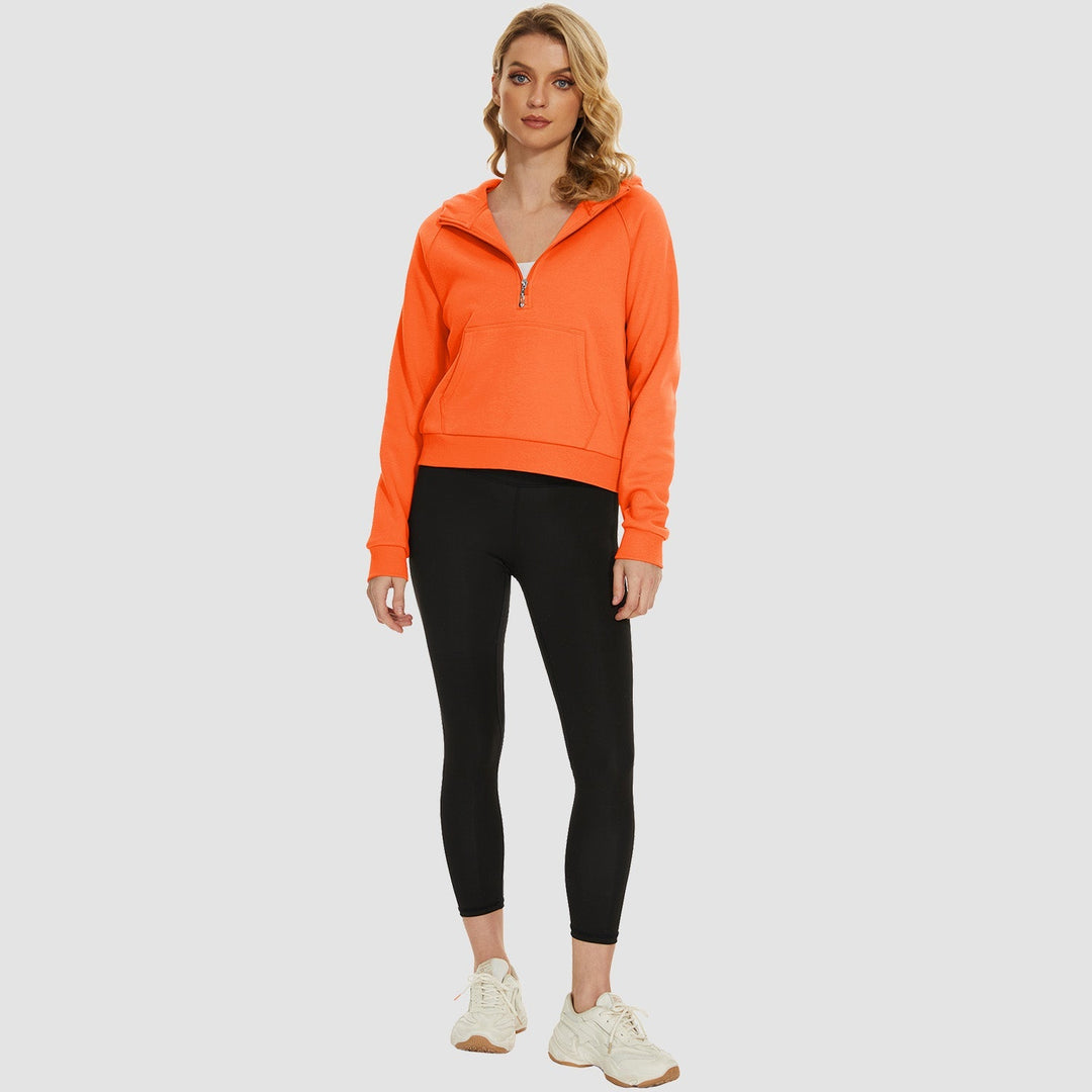 Women's Fleece Hoodie - Half Zip & Kangaroo Pocket