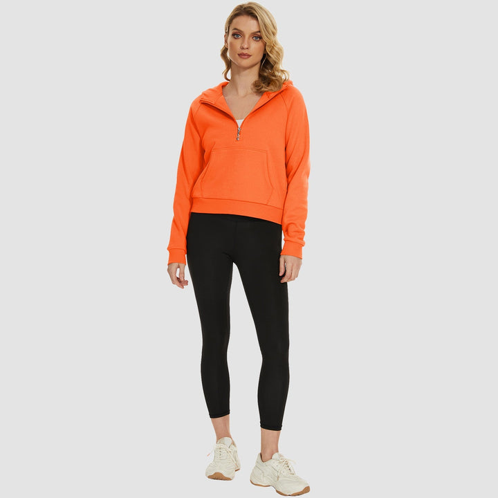 Women's Fleece Hoodie - Half Zip & Kangaroo Pocket