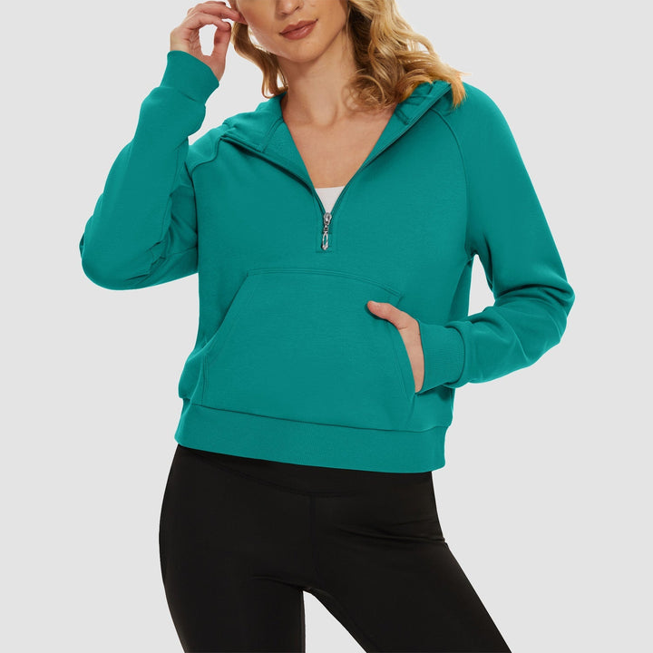 Women's Fleece Hoodie - Half Zip & Kangaroo Pocket