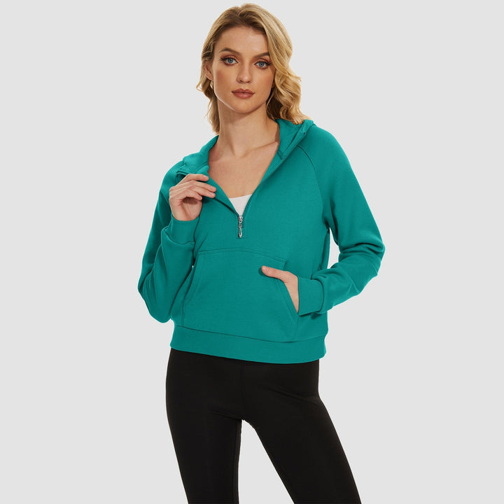 Women's Fleece Hoodie - Half Zip & Kangaroo Pocket