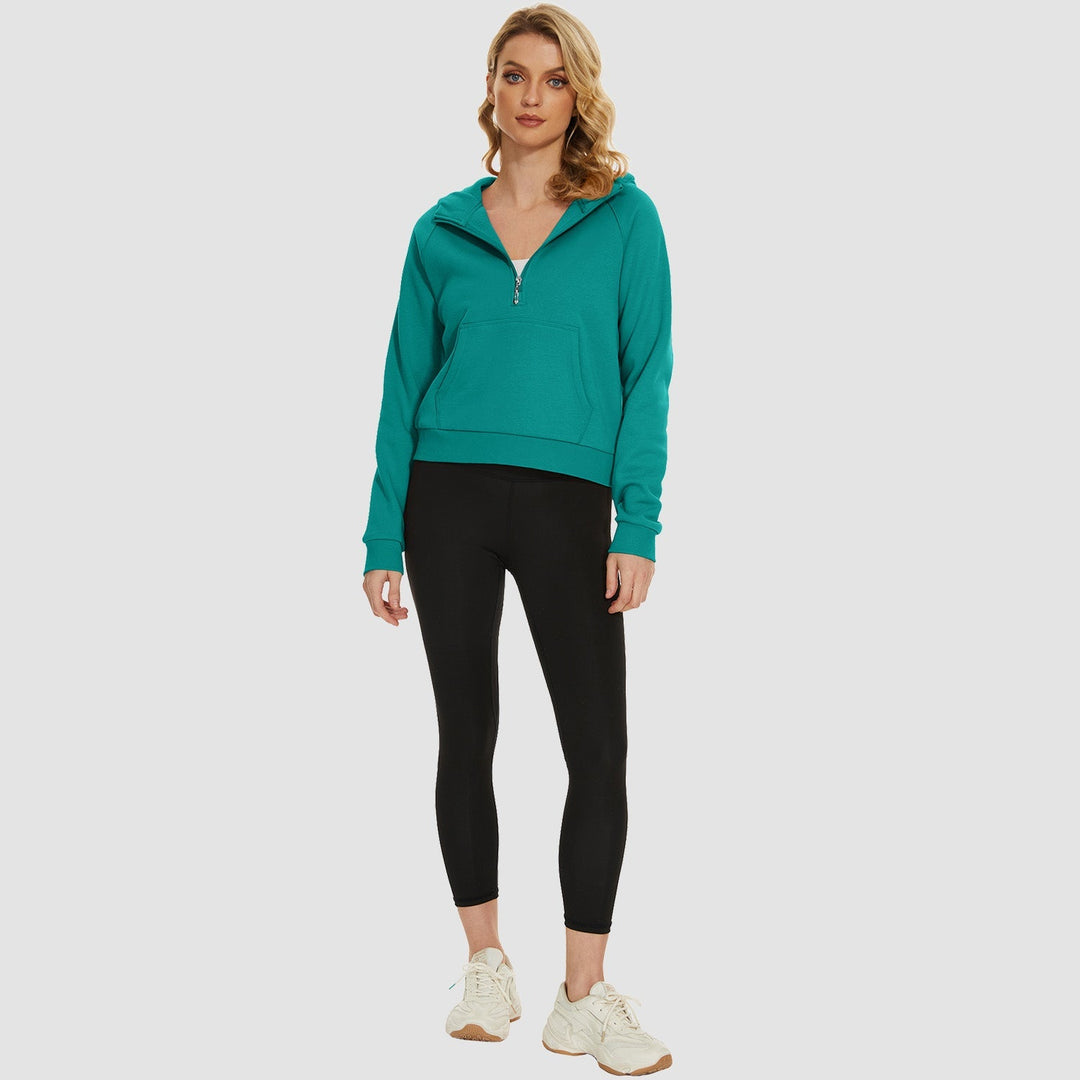 Women's Fleece Hoodie - Half Zip & Kangaroo Pocket