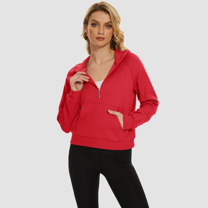 Women's Fleece Hoodie - Half Zip & Kangaroo Pocket