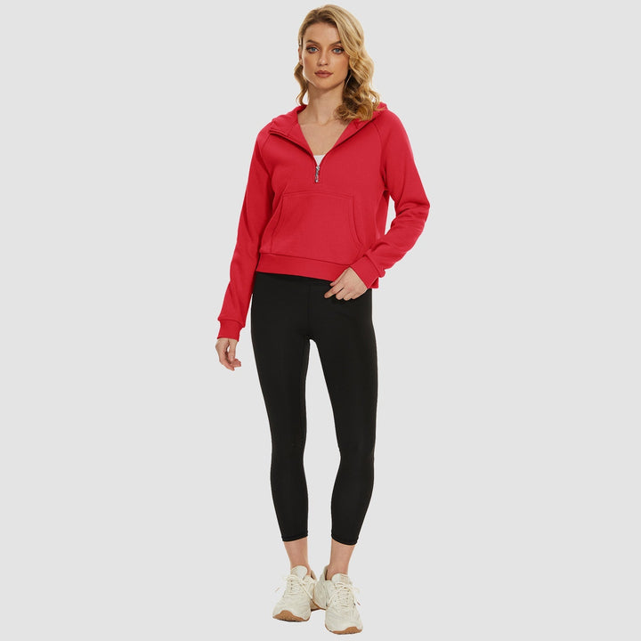 Women's Fleece Hoodie - Half Zip & Kangaroo Pocket
