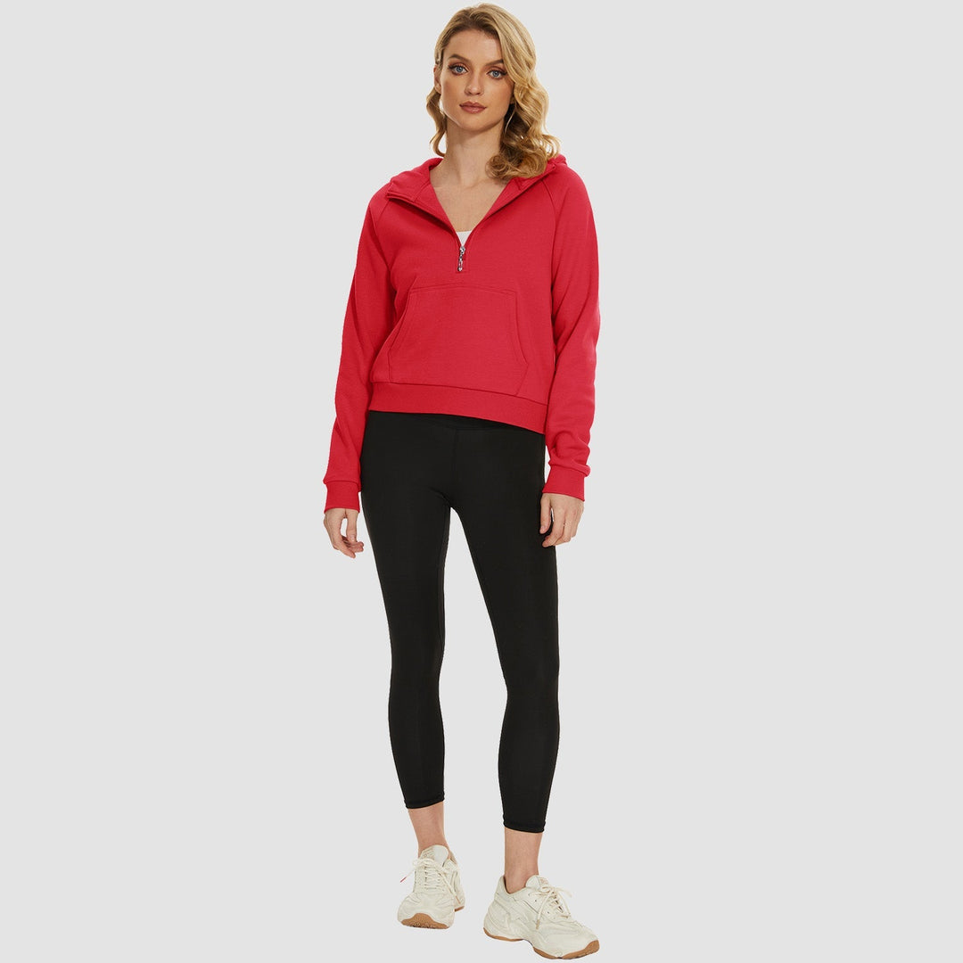 Women's Fleece Hoodie - Half Zip & Kangaroo Pocket