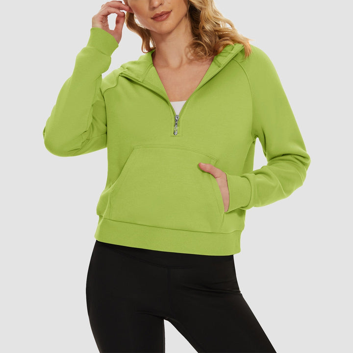Women's Fleece Hoodie - Half Zip & Kangaroo Pocket