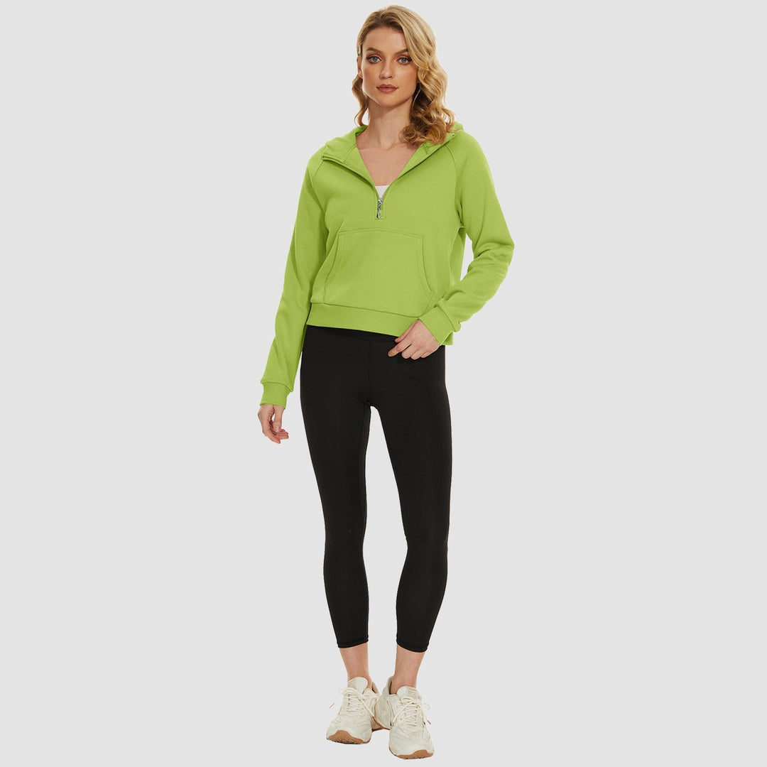 Women's Fleece Hoodie - Half Zip & Kangaroo Pocket