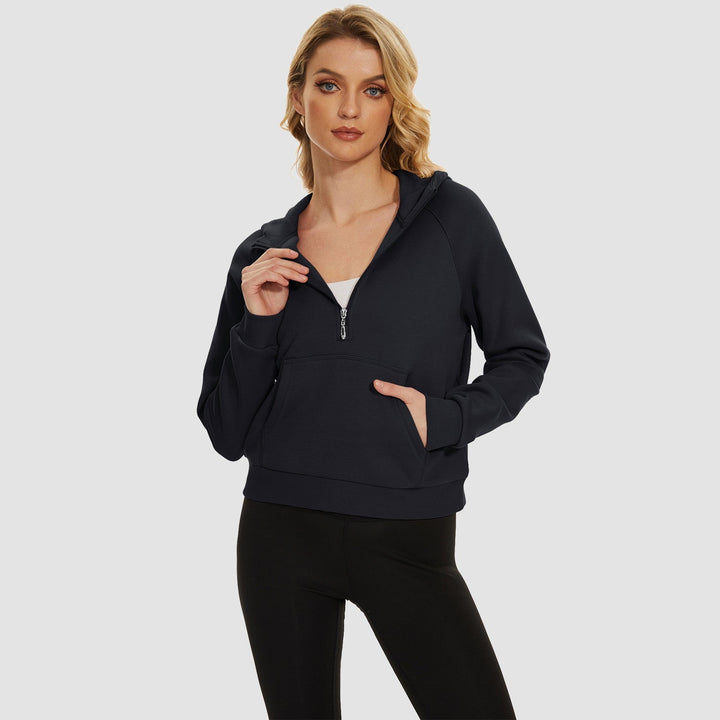 Women's Fleece Hoodie - Half Zip & Kangaroo Pocket