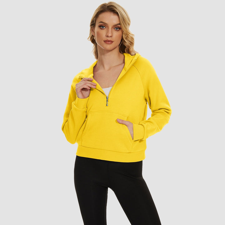 Women's Fleece Hoodie - Half Zip & Kangaroo Pocket