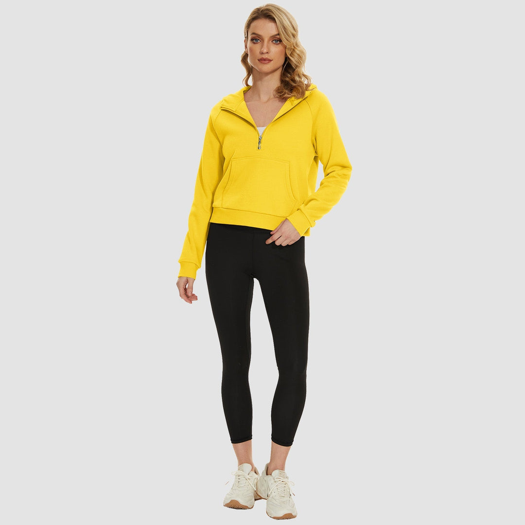 Women's Fleece Hoodie - Half Zip & Kangaroo Pocket