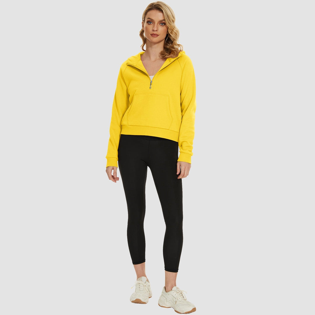 Women's Fleece Hoodie - Half Zip & Kangaroo Pocket