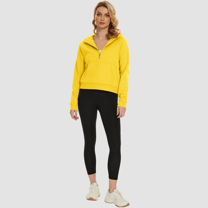 Women's Fleece Hoodie - Half Zip & Kangaroo Pocket