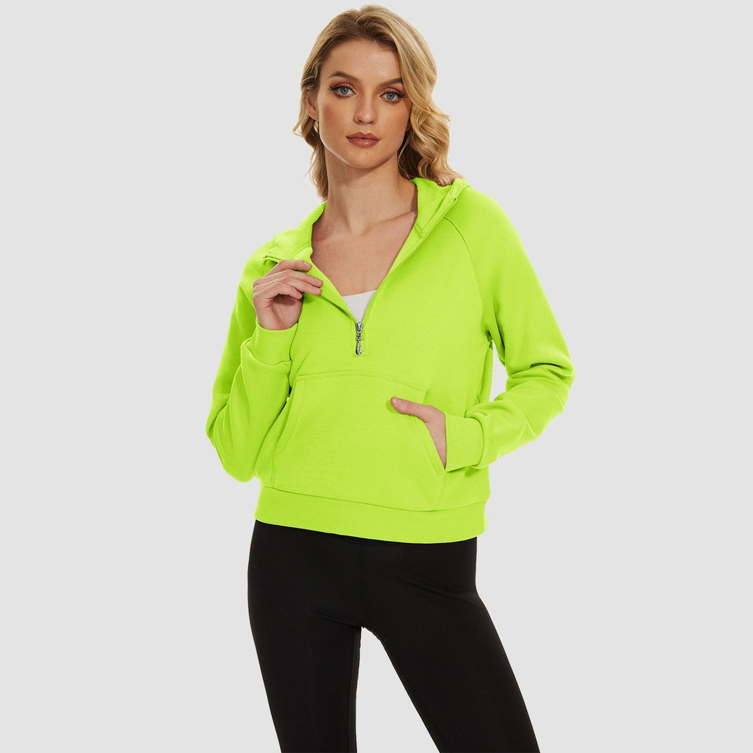 Women's Fleece Hoodie - Half Zip & Kangaroo Pocket