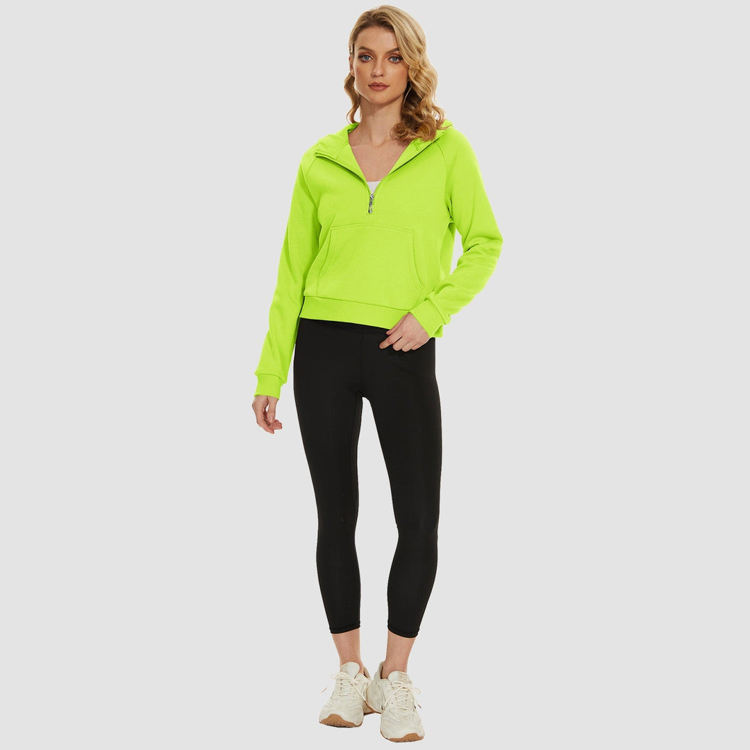 Women's Fleece Hoodie - Half Zip & Kangaroo Pocket