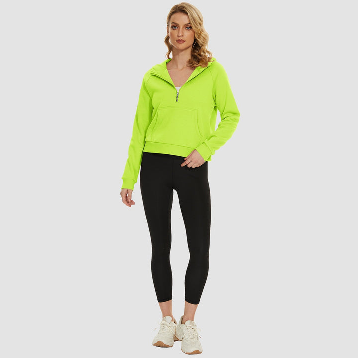 Women's Fleece Hoodie - Half Zip & Kangaroo Pocket