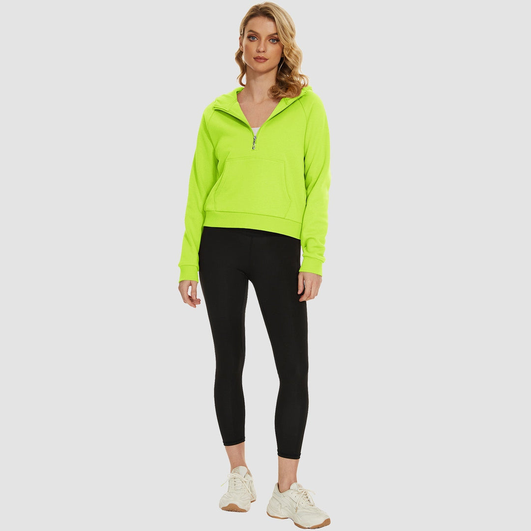 Women's Fleece Hoodie - Half Zip & Kangaroo Pocket