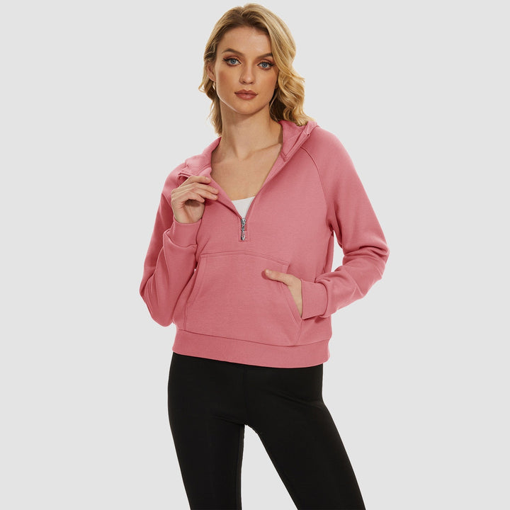 Women's Fleece Hoodie - Half Zip & Kangaroo Pocket
