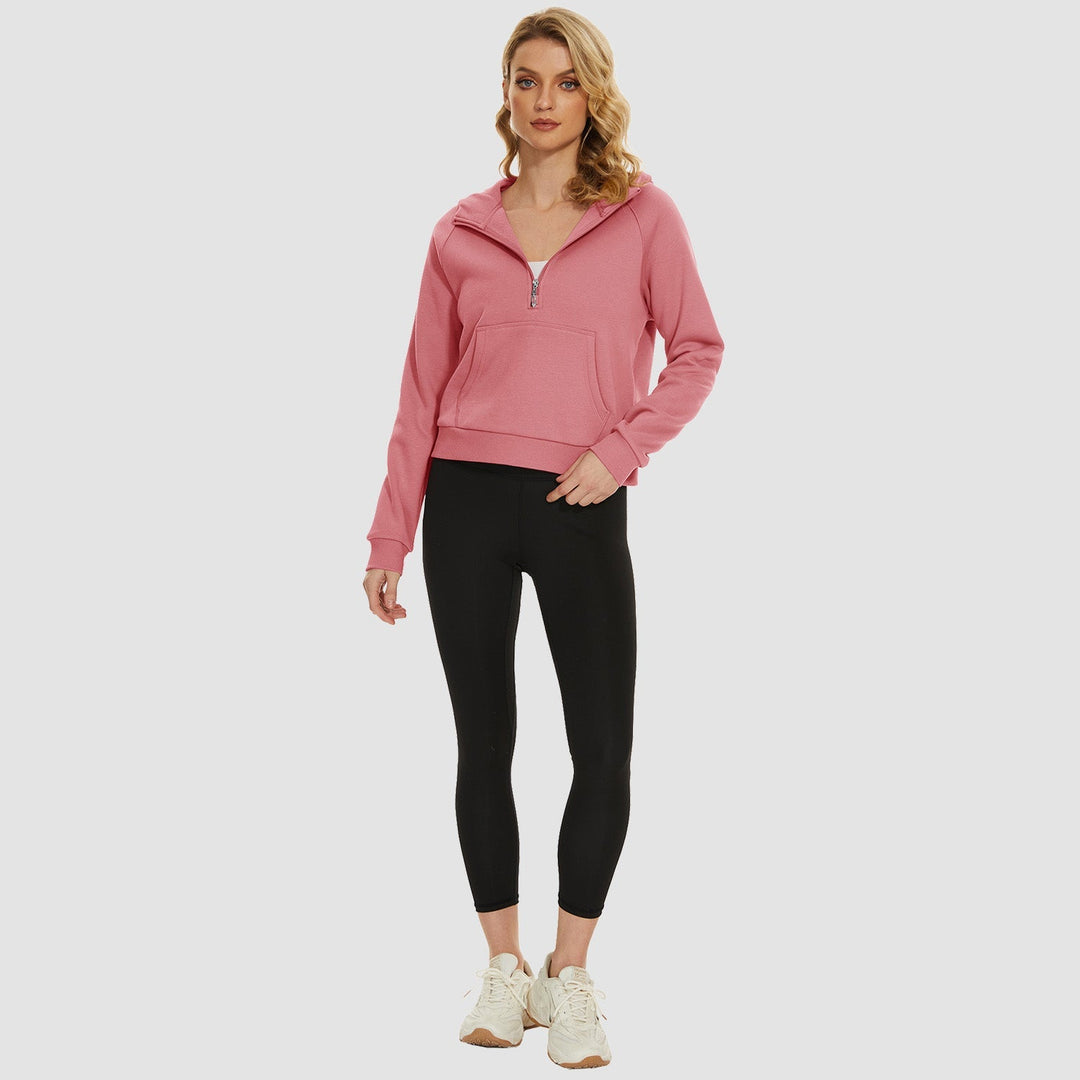 Women's Fleece Hoodie - Half Zip & Kangaroo Pocket