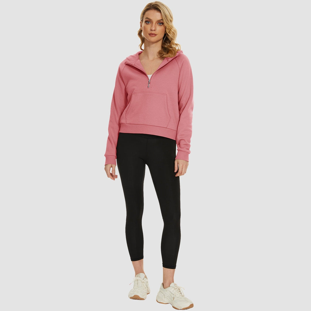 Women's Fleece Hoodie - Half Zip & Kangaroo Pocket
