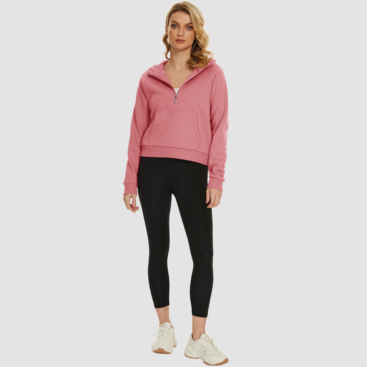 Women's Fleece Hoodie - Half Zip & Kangaroo Pocket