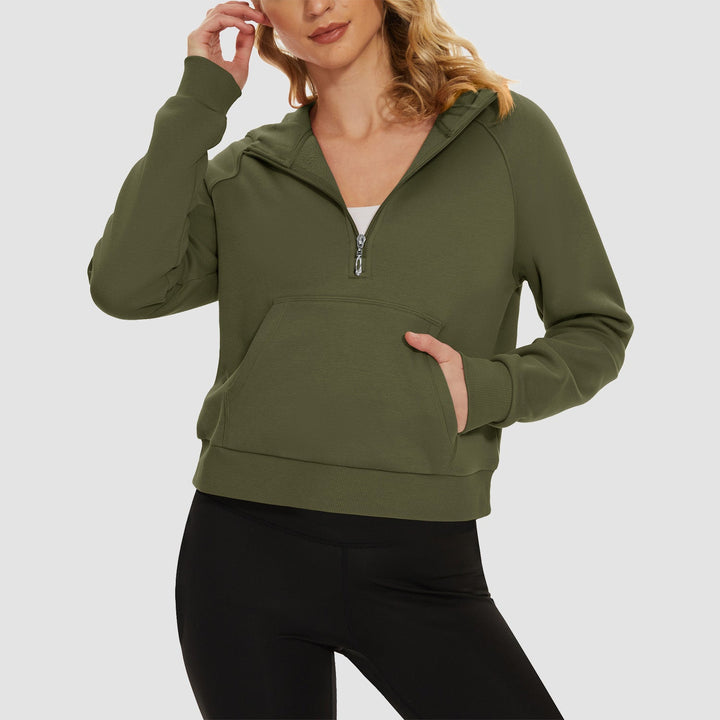 Women's Fleece Hoodie - Half Zip & Kangaroo Pocket