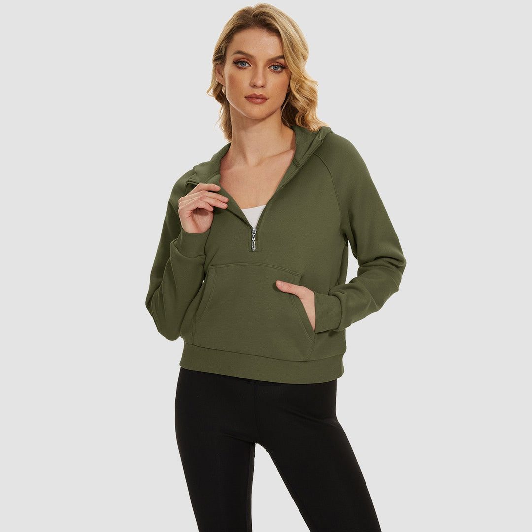 Women's Fleece Hoodie - Half Zip & Kangaroo Pocket