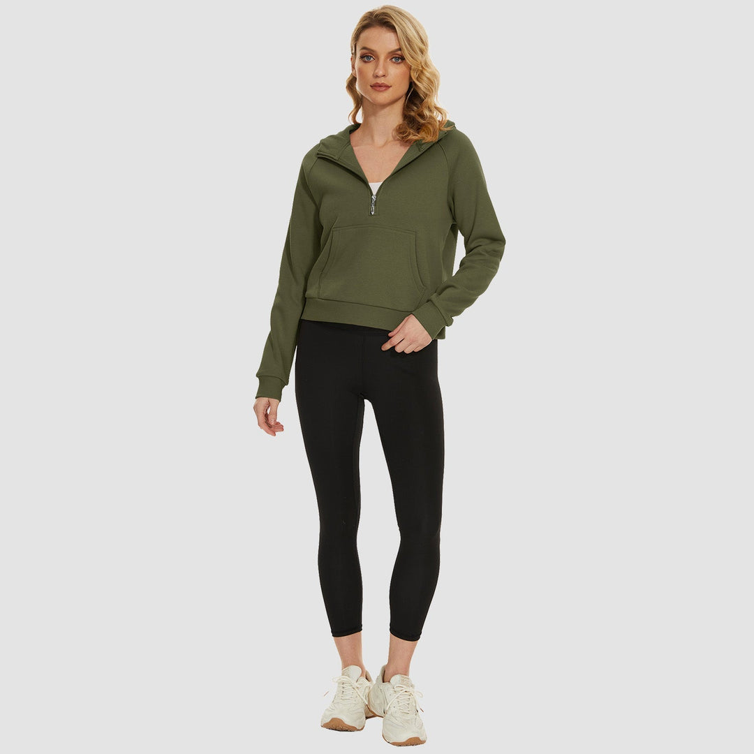 Women's Fleece Hoodie - Half Zip & Kangaroo Pocket