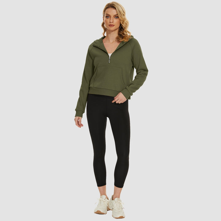 Women's Fleece Hoodie - Half Zip & Kangaroo Pocket