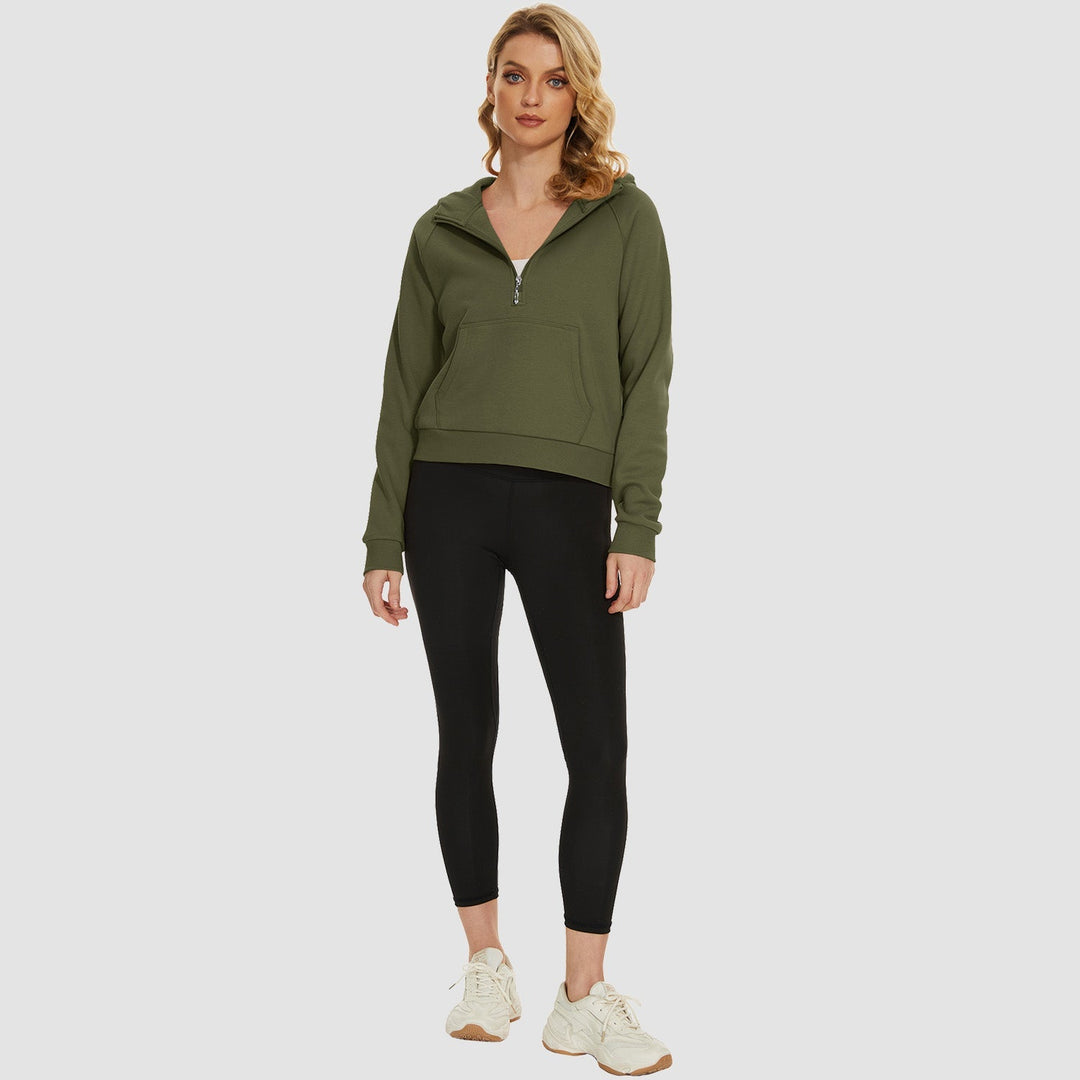 Women's Fleece Hoodie - Half Zip & Kangaroo Pocket