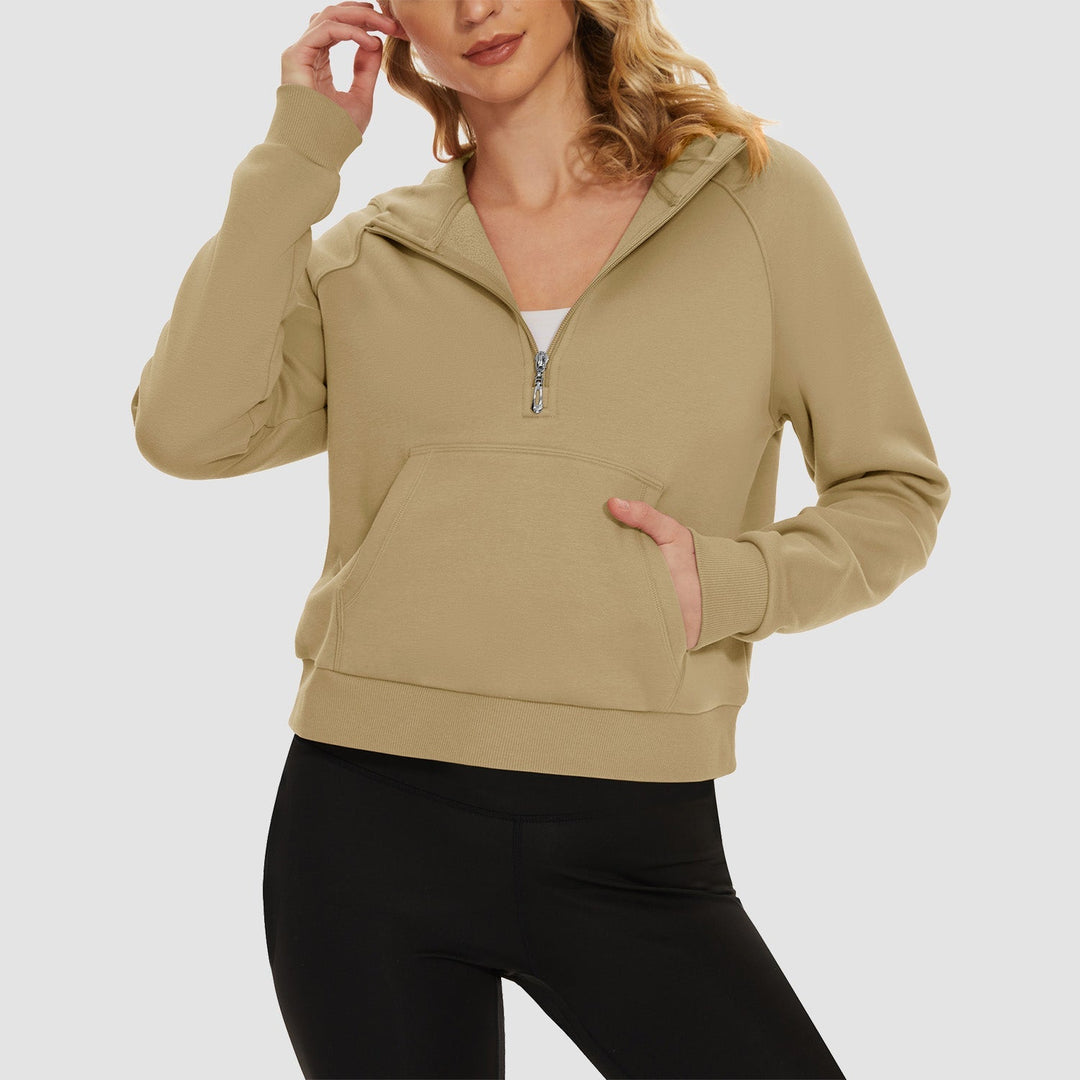 Women's Fleece Hoodie - Half Zip & Kangaroo Pocket