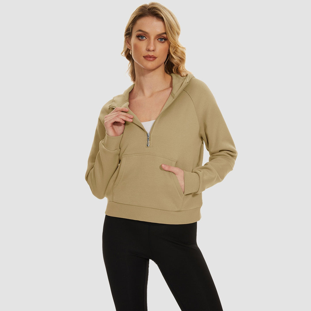 Women's Fleece Hoodie - Half Zip & Kangaroo Pocket