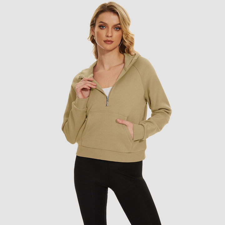 Women's Fleece Hoodie - Half Zip & Kangaroo Pocket