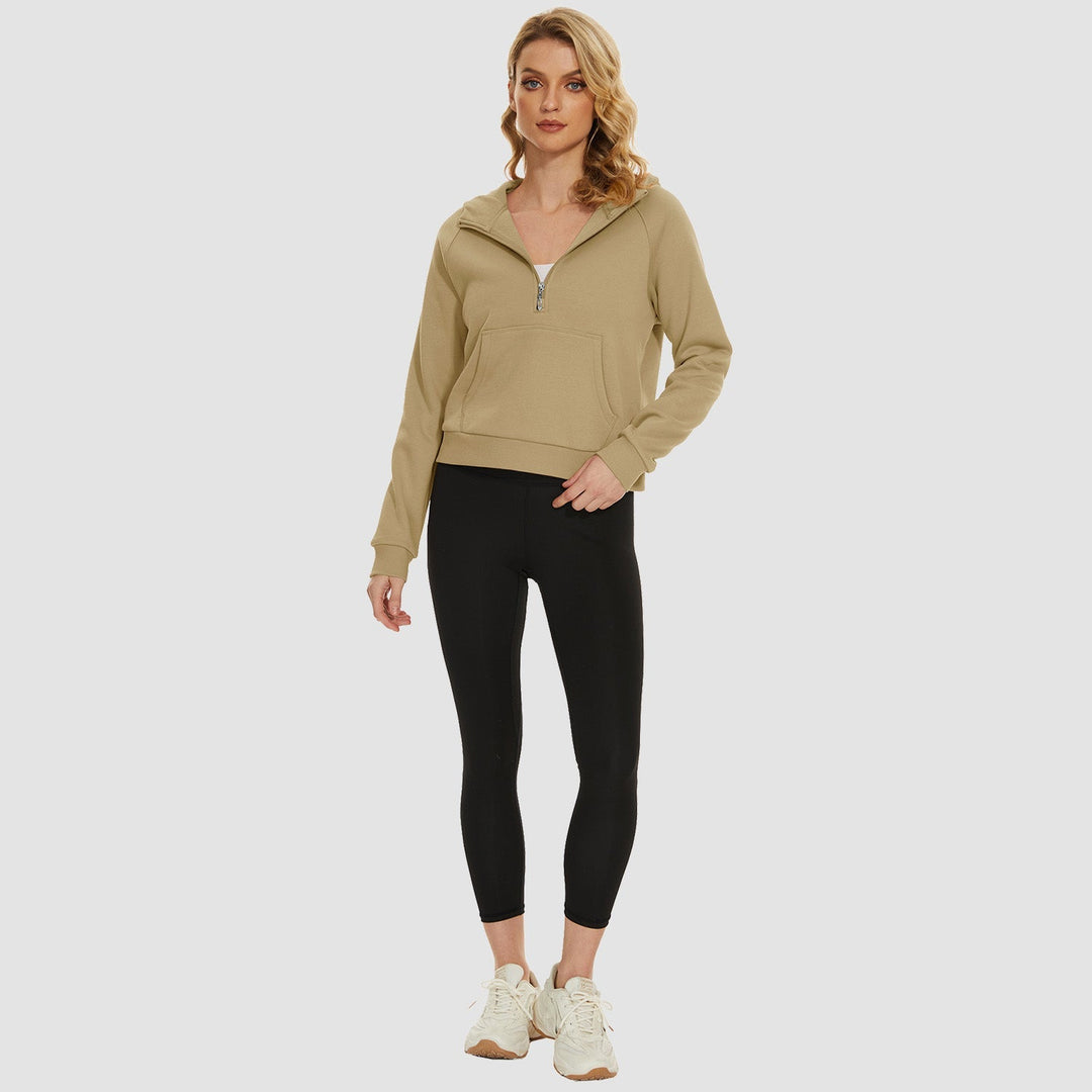 Women's Fleece Hoodie - Half Zip & Kangaroo Pocket