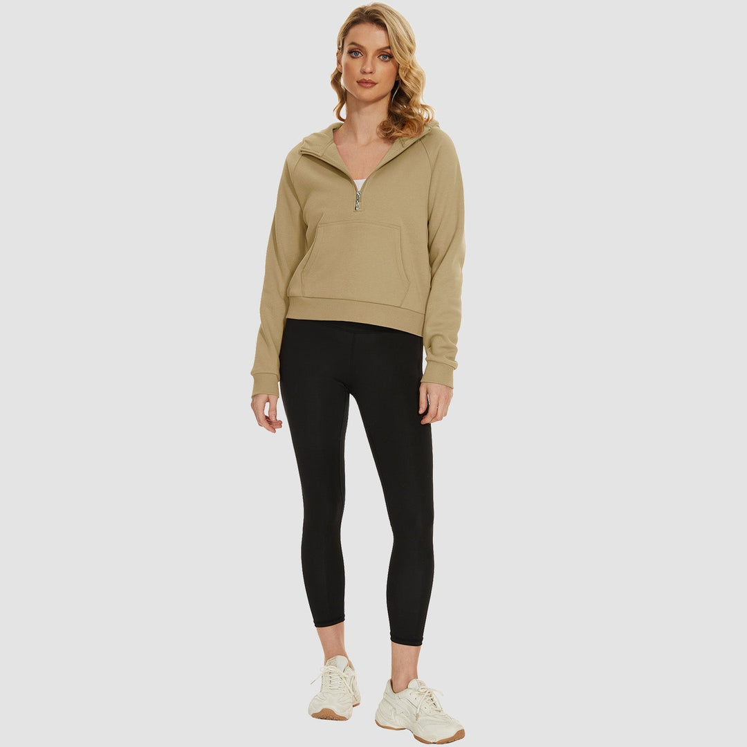 Women's Fleece Hoodie - Half Zip & Kangaroo Pocket
