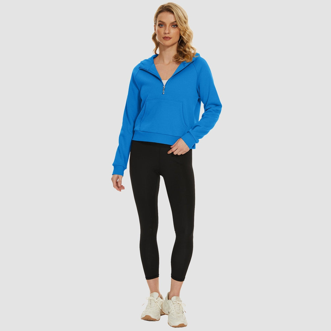 Women's Fleece Hoodie - Half Zip & Kangaroo Pocket